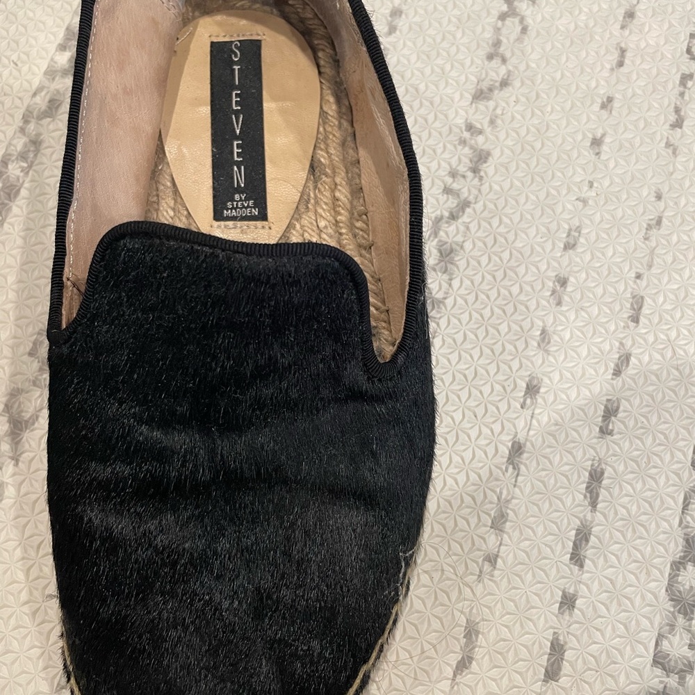 Steve Madden Sz 7.5 Lanii Calf Hair Loafers Black
Leather Espadrille